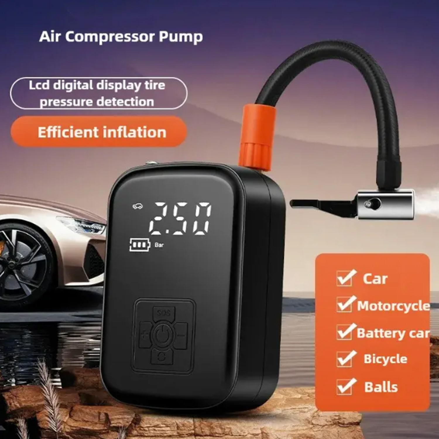 Pompa di gonfiaggio pneumatici Compressore d'aria per auto Micro pompa di gonfiaggio per auto Compressore d'aria digitale per auto Motociclette, biciclette