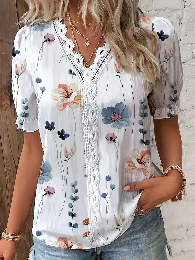 2024 moda Casual camisa de vacaciones mujer verano cuello pico ahueca hacia fuera blusa de Color sólido mujer elegante rayas Jacquard Casual Tops