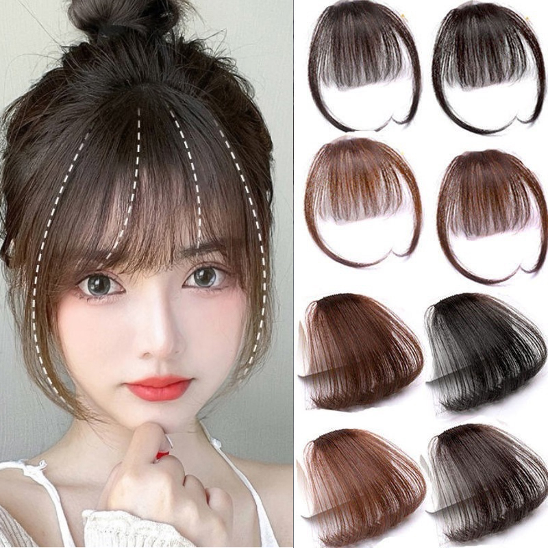 Sunslymei ปลอมสังเคราะห์ Air Bangs คลิปใน Hair EXTENSION Fringe False BLUNT Hairpiece สําหรับผู้หญิงคลิปด้านหน้าผม Bangs