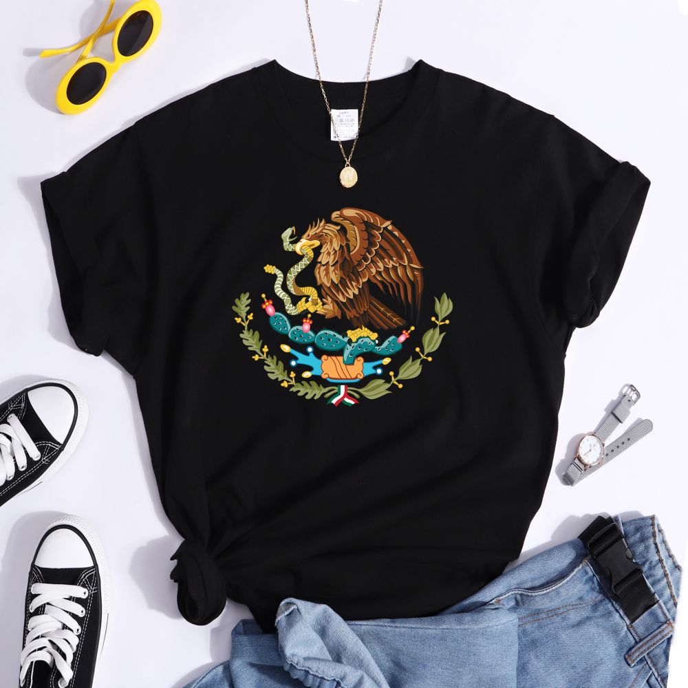 Mexique une aigle divine tenant une serpent dans son bec imprimé femme t-shirt respirant col rond t-shirts décontracté haut court vêtements de rue