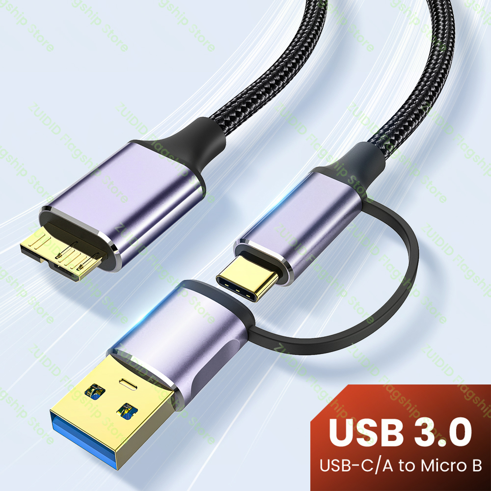 Kabel 2w1 USB-A/C do Micro-B 3.0 5Gbps 2A Szybka synchronizacja danych do dysku twardego Macbooka Obudowa dysku twardego SSD Kabel USB typu C Micro B