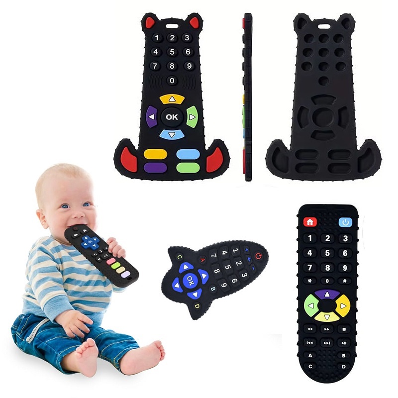 Baby-Beißspielzeug, lebensmittelechter Silikon-Beißring für Babys, 0, 3, 6, 12 Monate, TV, Fernbedienung, Form, Kleinkind, Kauen, Zahnen, Linderung, Babyspielzeug