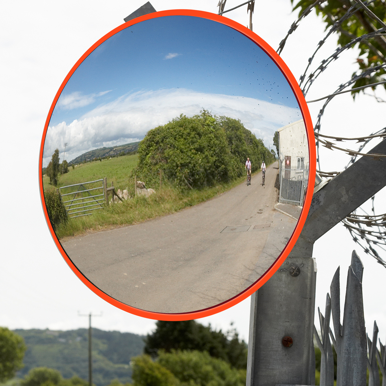 Espejo de tráfico convexo de 45 cm, espejo de estacionamiento de carretera gran angular de supermercado, espejo de carretera curvo de seguridad con soporte para punto ciego