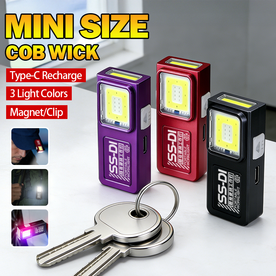 Leistungsstarke Mini COB LED Schlüsselanhänger-Taschenlampe USB-Aufladbar Hängende Arbeitsleuchte Wasserdicht Schlüsselring Camping Wandern Taschenlampe