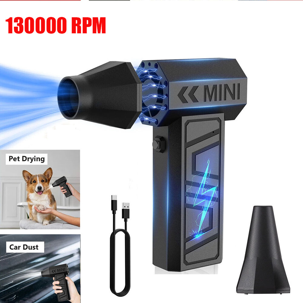 Mini-Ventilator mit 130000 U/min, elektrischer Luftstaubsauger, einstellbare Windgeschwindigkeit, tragbarer Ventilator, heftiges Gebläse, wiederaufladbare Autoreinigung