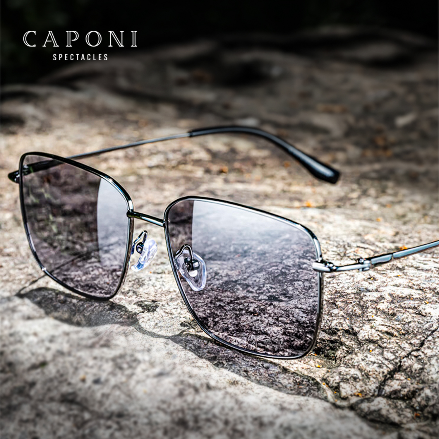 CAPONI Gepolariseerde Heren Zonnebril Puur Titanium Licht Buiten Rijden Meekleurend Grijs Anti Glare UV400 Zwarte Tinten BS24709