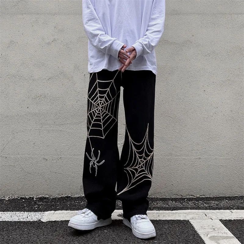 Pantalones holgados Y2k para hombre, ropa de calle negra, pantalones de chándal de pierna ancha de Anime, ropa técnica de gran tamaño, Pantalones rectos estampados, novedad de 2023