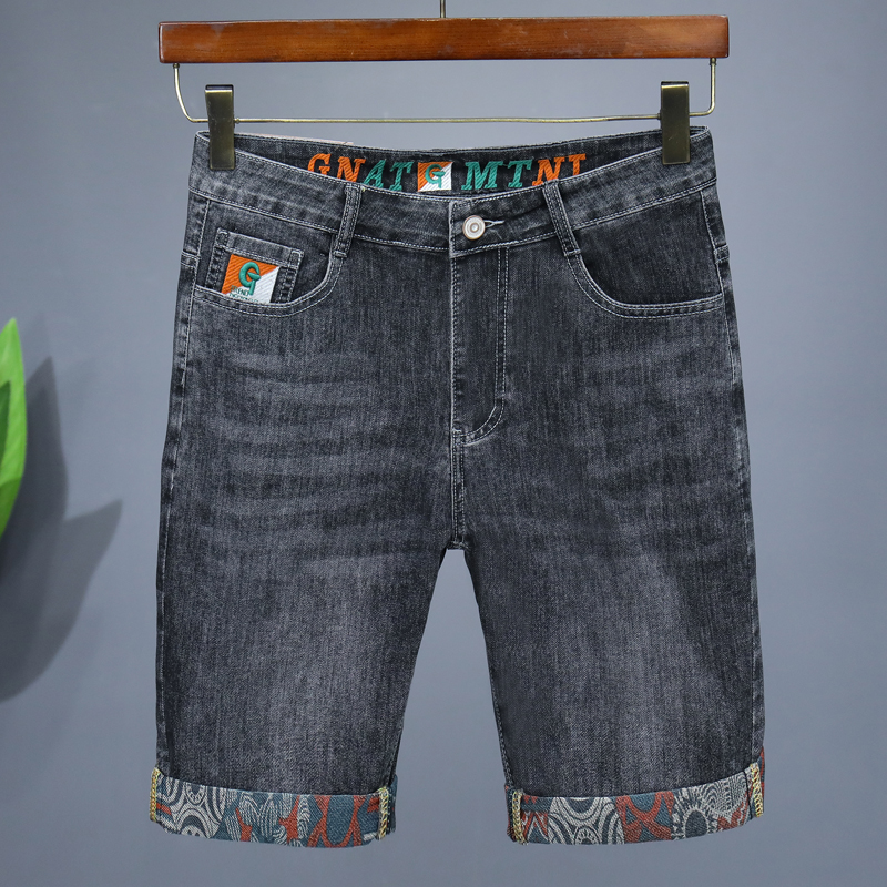 Verão novo masculino bordado denim shorts moda reta magro personalidade streetwear jeans masculino bermuda masculino calças curtas