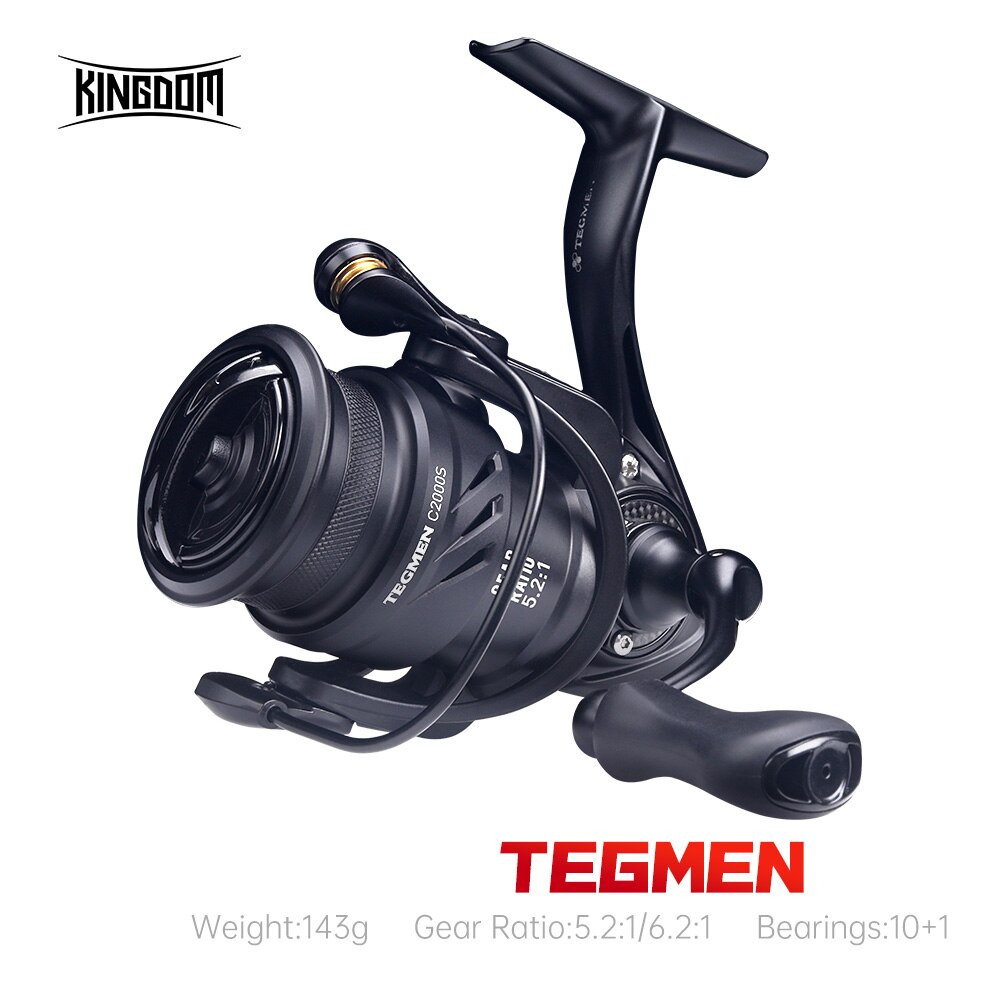 Kingdom Tegmen 5.2:1 6.2:1 143g moulinets de pêche à rotation rapport de vitesse élevé corps en Fiber de carbone léger glisser 10 + 1 quantité de roulement