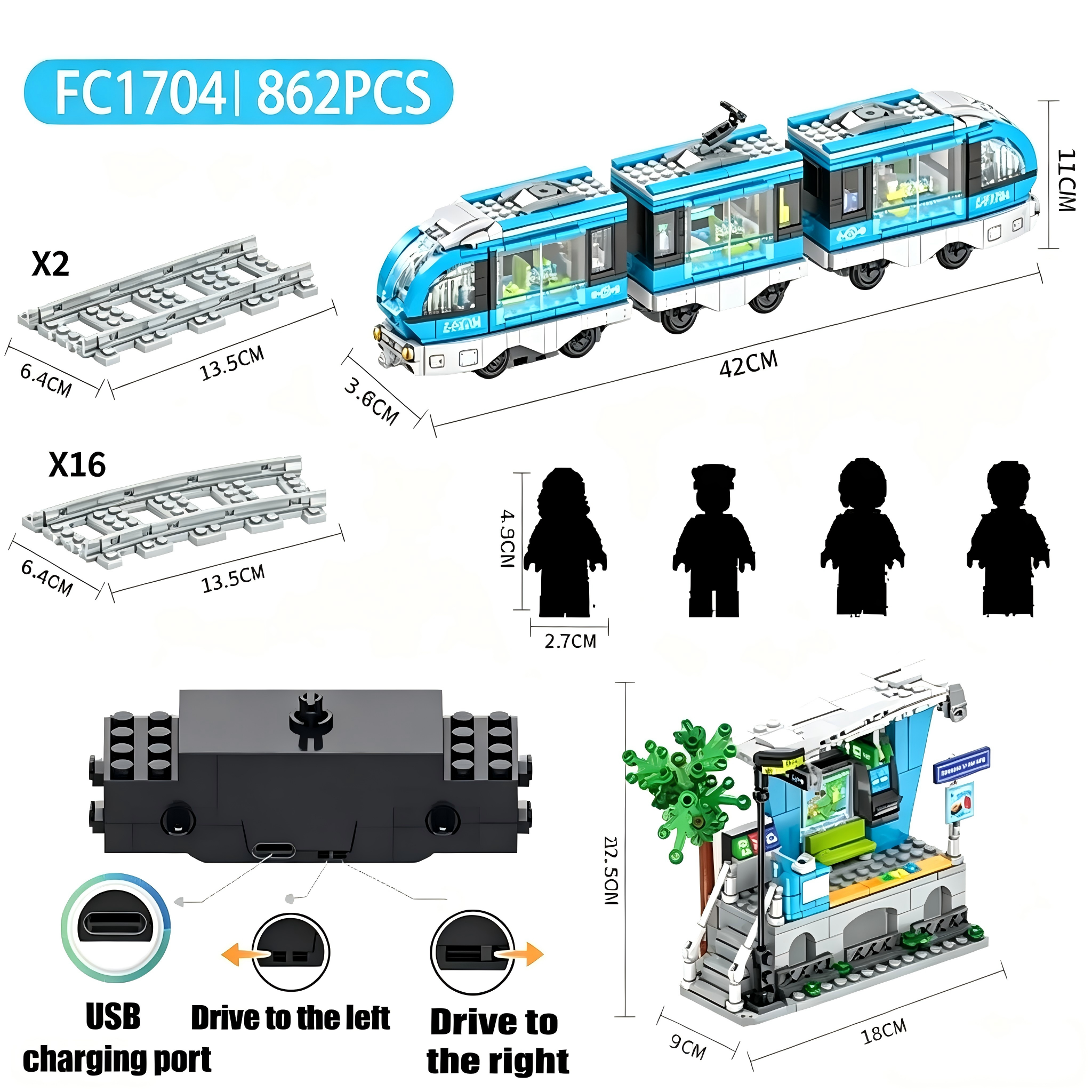 รถไฟฟ้าใต้ดินไฟฟ้ารถรางในเมืองรถไฟใต้ดินแบตเตอรี่ลิเธียมแบบชาร์จไฟได้บล็อกตัวต่อของเล่นทางเทคนิคสำหรับเด็กของขวัญ
