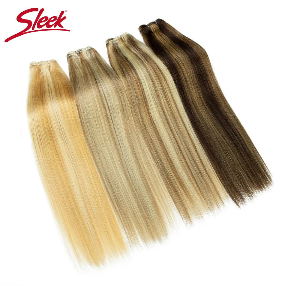 Lot de mèches de cheveux humains lisses péruviens, double épaisseur, naturels, avec mèches P4/27 P6/613, Remy