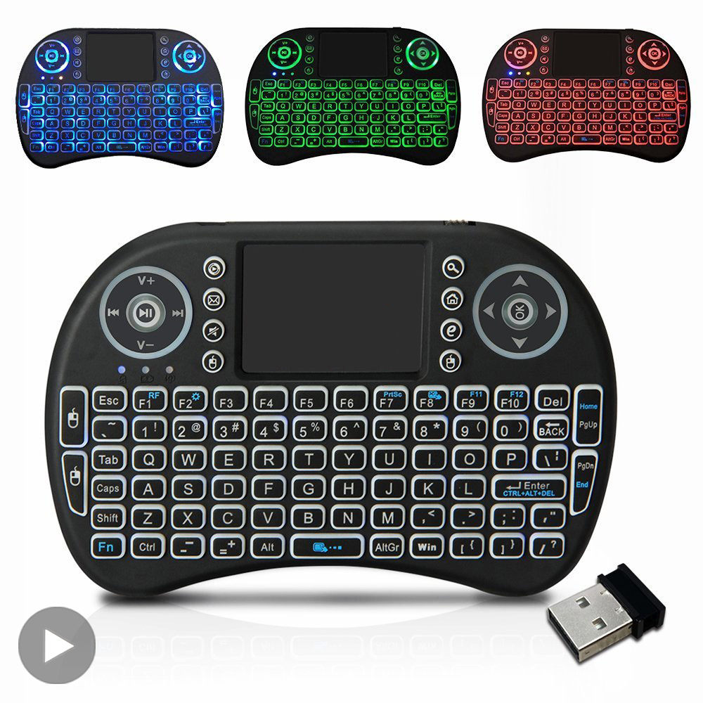 Backlit Mini คีย์บอร์ดไร้สายสเปนฝรั่งเศส Azerty รัสเซียโปรตุเกสบราซิลภาษา Air Mouse พร้อมทัชแพด N RGB PC TV Box