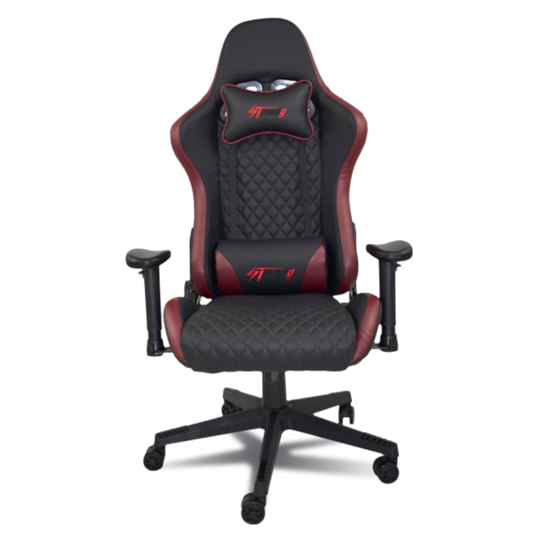 Silla ergonómica para juegos de carreras con ajuste de inclinación, soporte lumbar y reposacabezas: silla para ordenador de oficina de piel sintética, equipada con