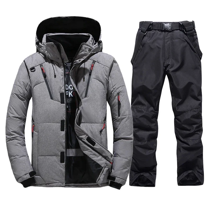 新しいスキースーツ男性熱冬防風スキーダウンジャケットとビブパンツ暖かいセット男性雪衣装スノーボード着用オーバーオール