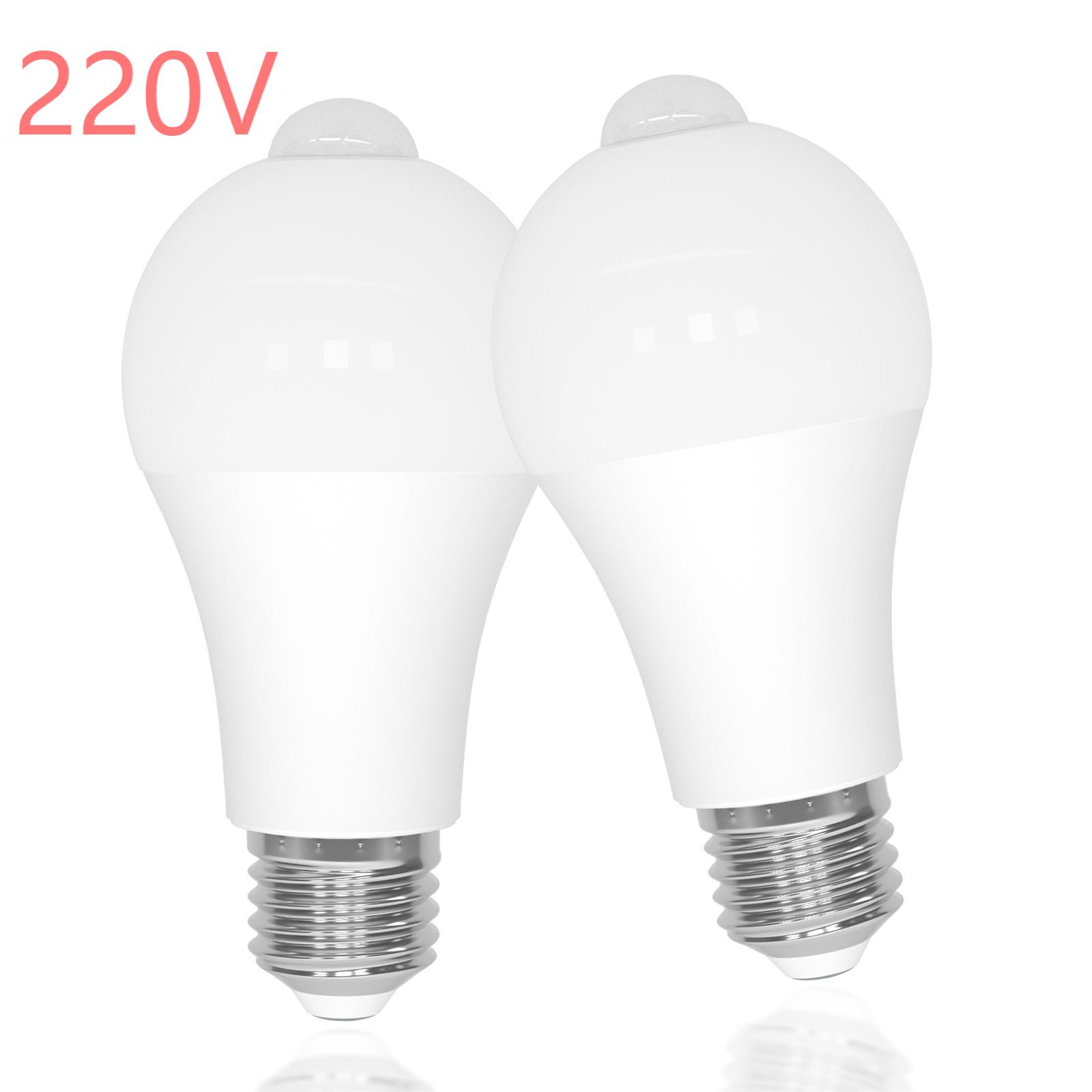 2 Stück Bewegungs sensor Glühbirne e27 ac220v Schraub lampe 3000k 6000k 9w 900lm Auto ein aus Innen-Außen-Sicherheit für Garagen flur