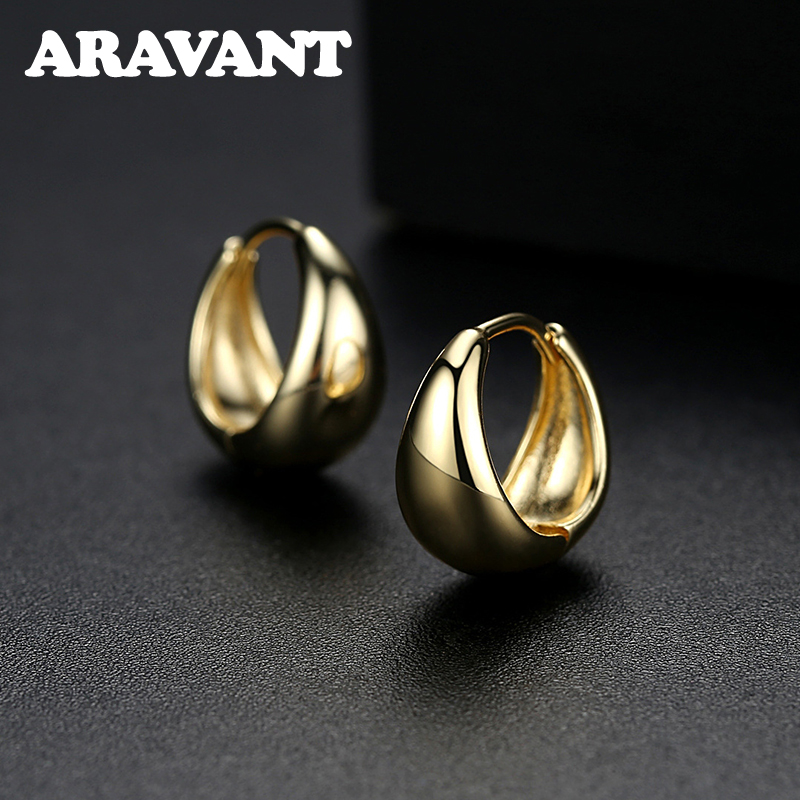 ARAVANT Anting Hoop Telur Emas 14mm Perak 925 18K Untuk Wanita Perhiasan Fashion
