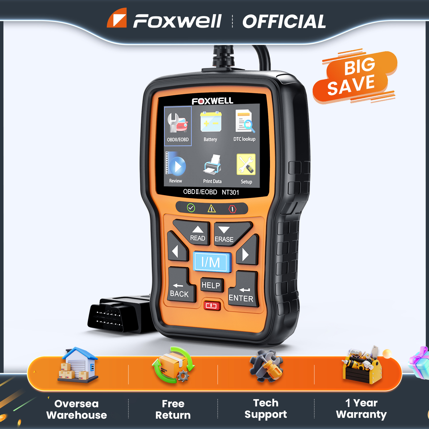 FOXWELL NT301 OBD2 сканер Check Engine Light Code Reader Профессиональный EOBD ODB2 OBD 2 Автомобильный сканер Автомобильный диагностический инструмент PK ELM327