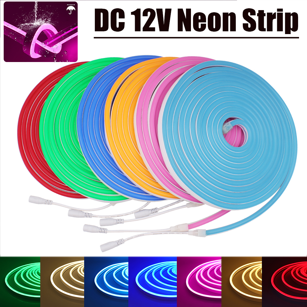 Tira de neón de 12V CC 2835 120Leds/M decoración del jardín del hogar blanco/azul/rosa/amarillo/verde/rojo cinta LED de cuerda Flexible