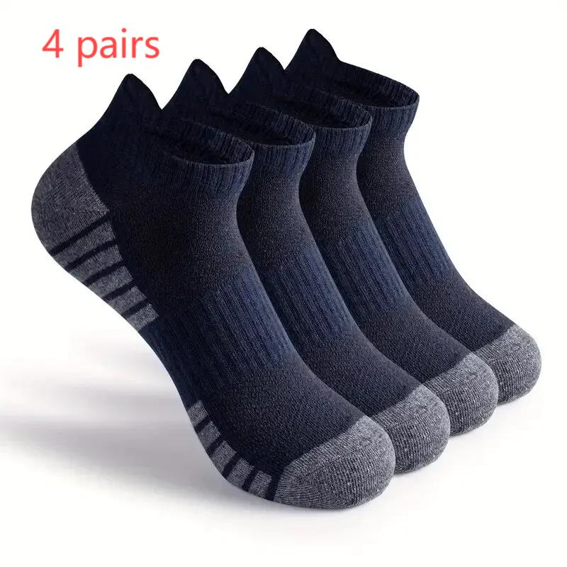 4 Paar lässige, atmungsaktive, feuchtigkeitsableitende, sportliche, unsichtbare Sockenkappe für Herren, hochwertige, gestreifte Socken mit Kragensohle