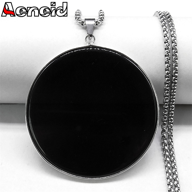 Mode grand collier obsidienne noire en acier inoxydable pierre naturelle pendentif chanceux colliers chaîne pour hommes bijoux colar feminino