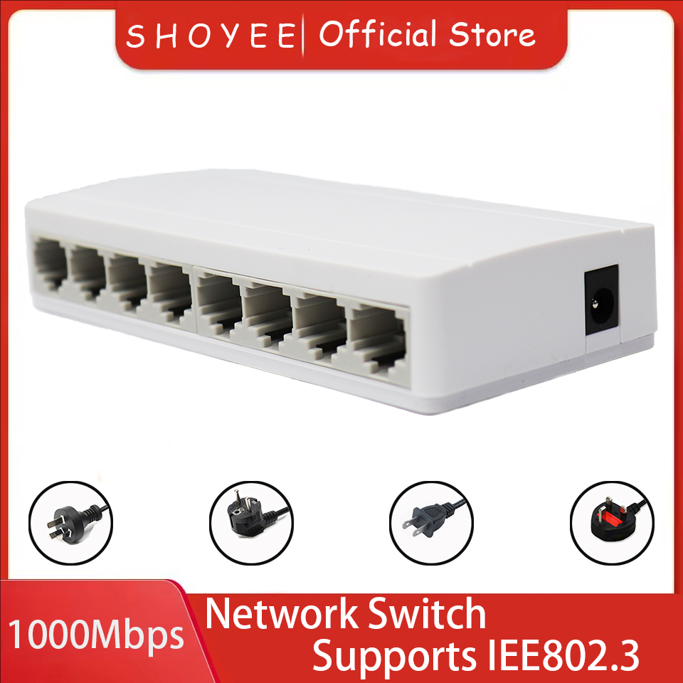 8-portowy przełącznik Gigabit Ethernet 10/100/1000 Mb/s do komputerów stacjonarnych, Plug & Play, Auto MDI/MDIX, koncentrator LAN RJ45 do domowego biura