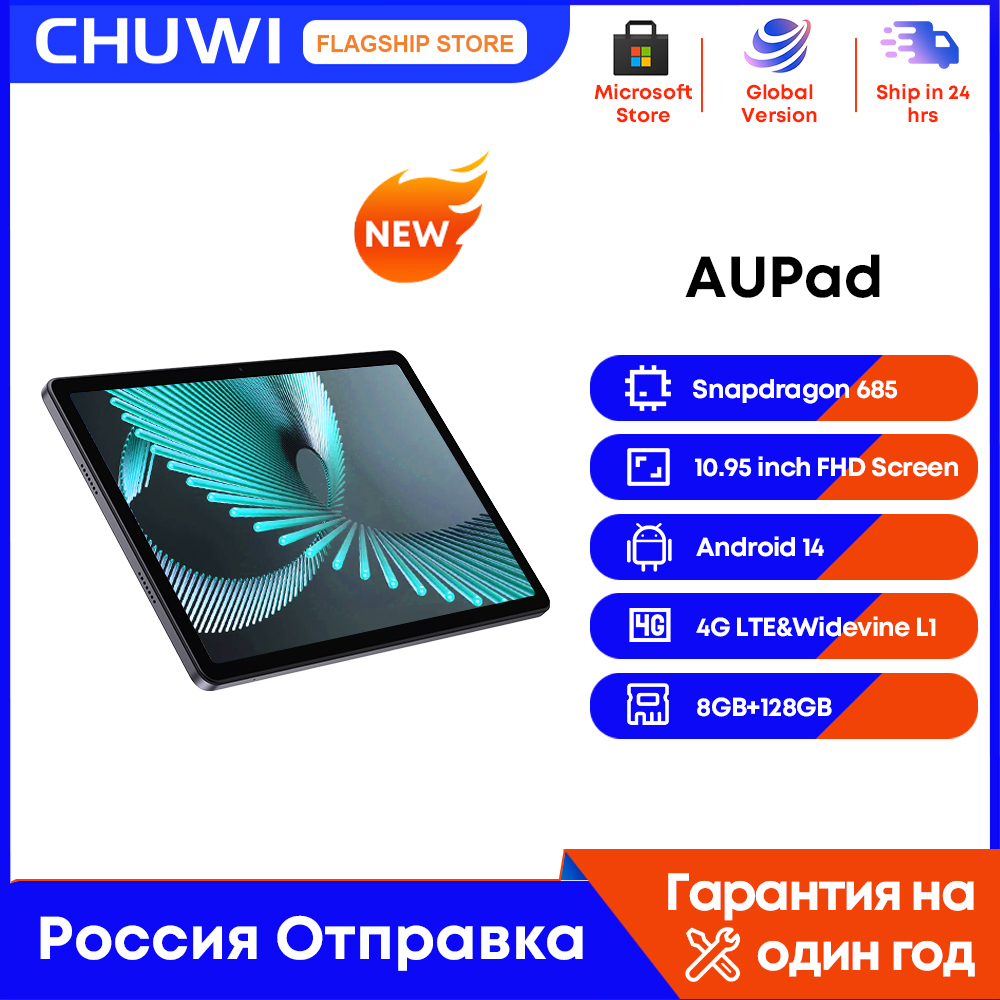 CHUWI Tablet AuPad Android 14 Tablets 10,95" FHD+2K Display Snapdragon 685 8 GB RAM 128 GB ROM 13 MP AF Hinten 7000 mAh 18 W 4G LTE Tab