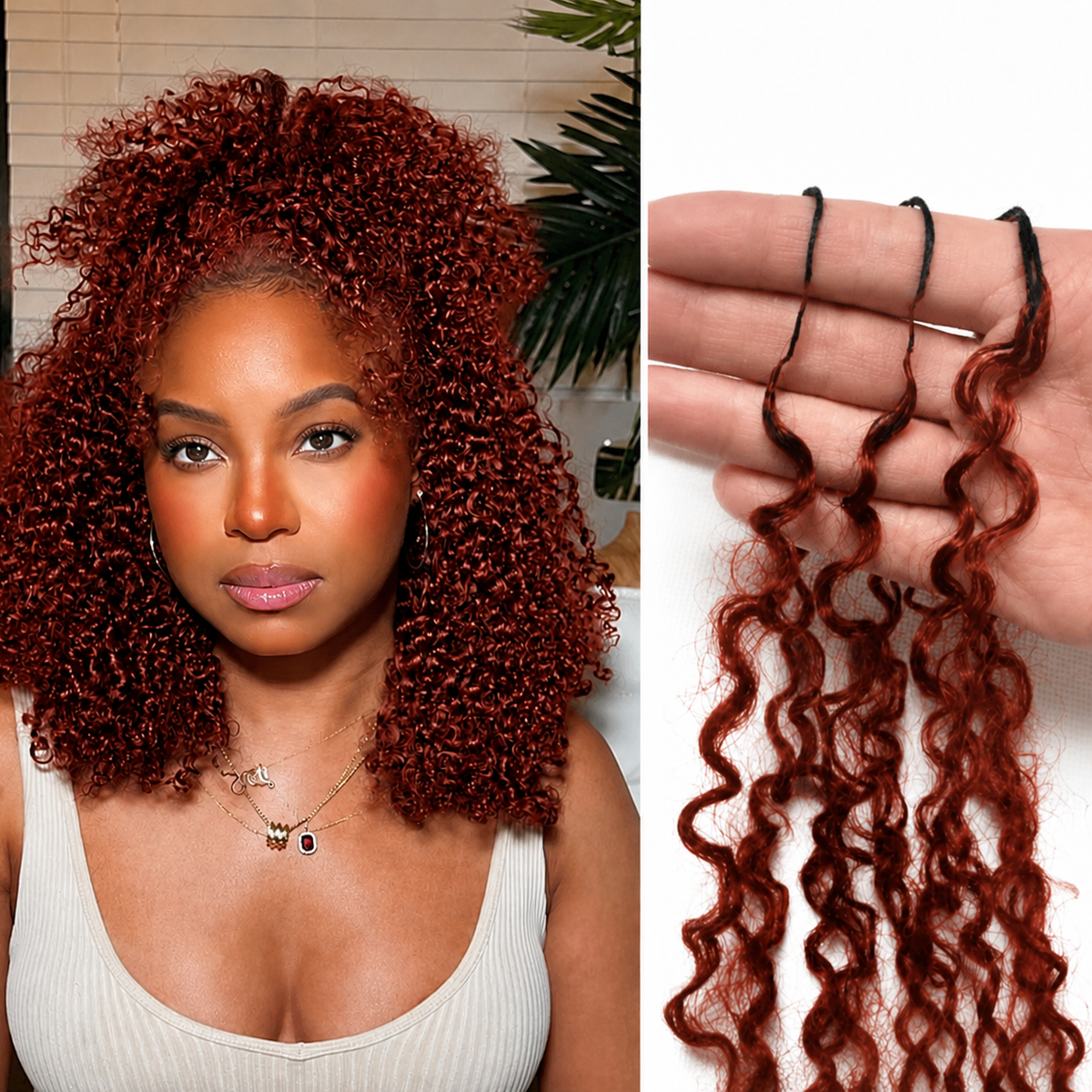 Extensões de Cabelo Humano Cacheado Crochê Marrom Avermelhado 12A, Pequenas Espirais, Cabelo Cacheado para Crochê, Cabelo para Tranças Pré-Separadas Sem Nós