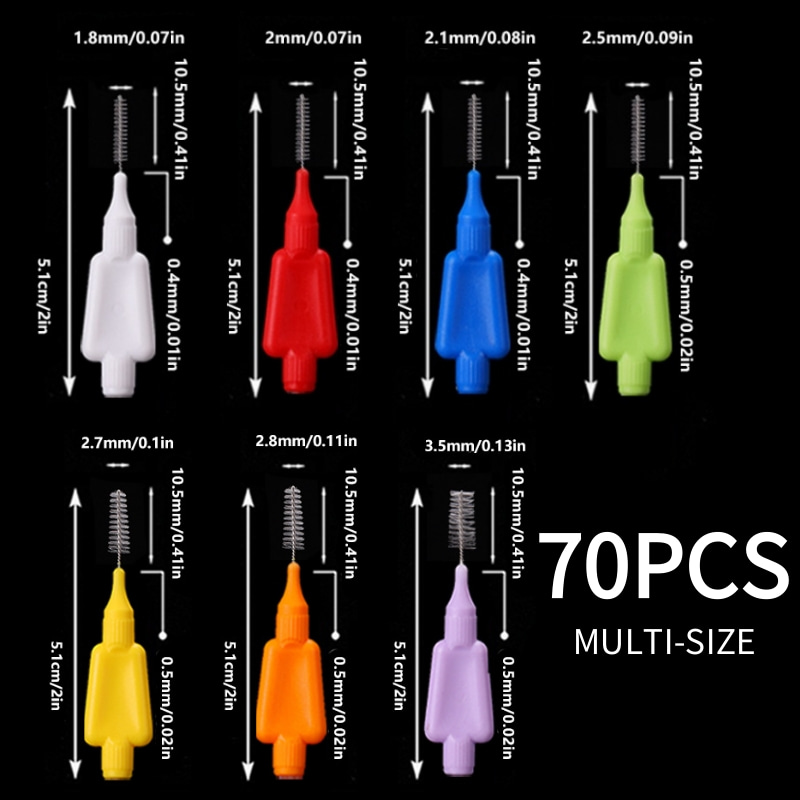 70pcs Multi Size Interdental Brushes Extra Soft Teeth Cleaning Tools Braces Brush Cleaner Orthodontic Flossers Toothpicks