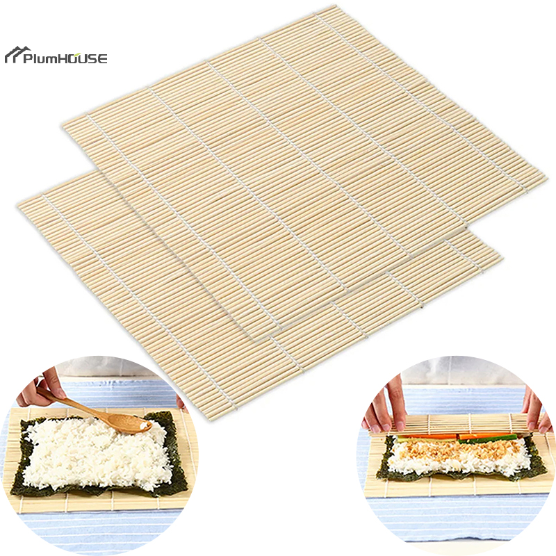 แผ่นไม้ไผ่ม้วนสำหรับทำซูชิขนาด24x24ซม. อุปกรณ์ทำซูชิแบบ DIY ไม่ติดอุปกรณ์ในครัวทำจากไม้ไผ่