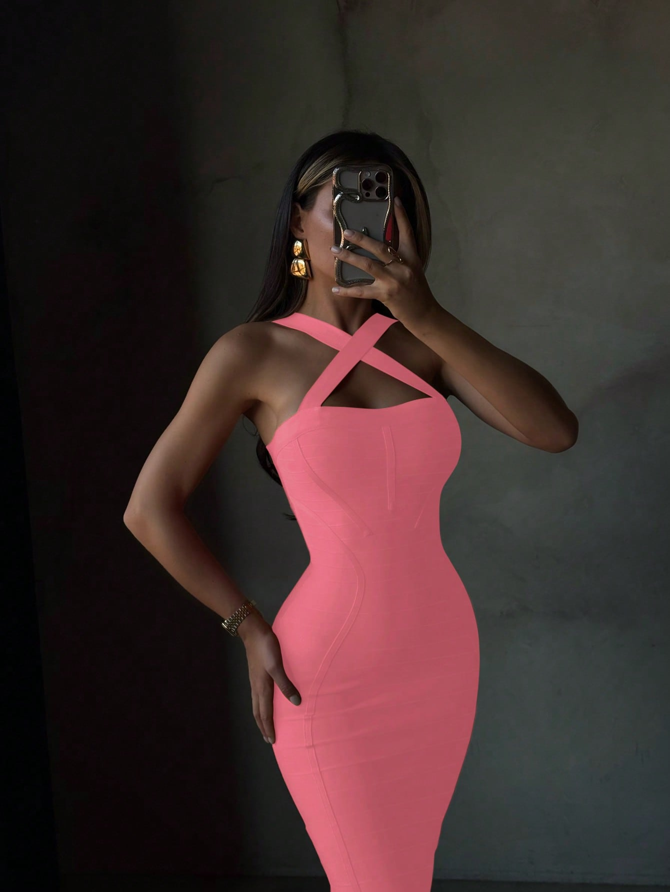 Robe moulante mi-longue côtelée rose sexy à col halter pour femme, robe bandage élégante pour soirée, cocktail, fête, vêtements d'été