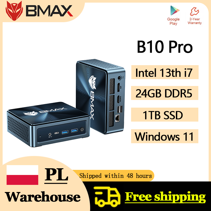 Mini PC BMAX B10 Pro, Intel 13ª geração i7-13620H, 10 núcleos até 4.9 GHz, 24GB de RAM LPDDR5, SSD de 1TB, Wi-Fi, Bluetooth 5.2