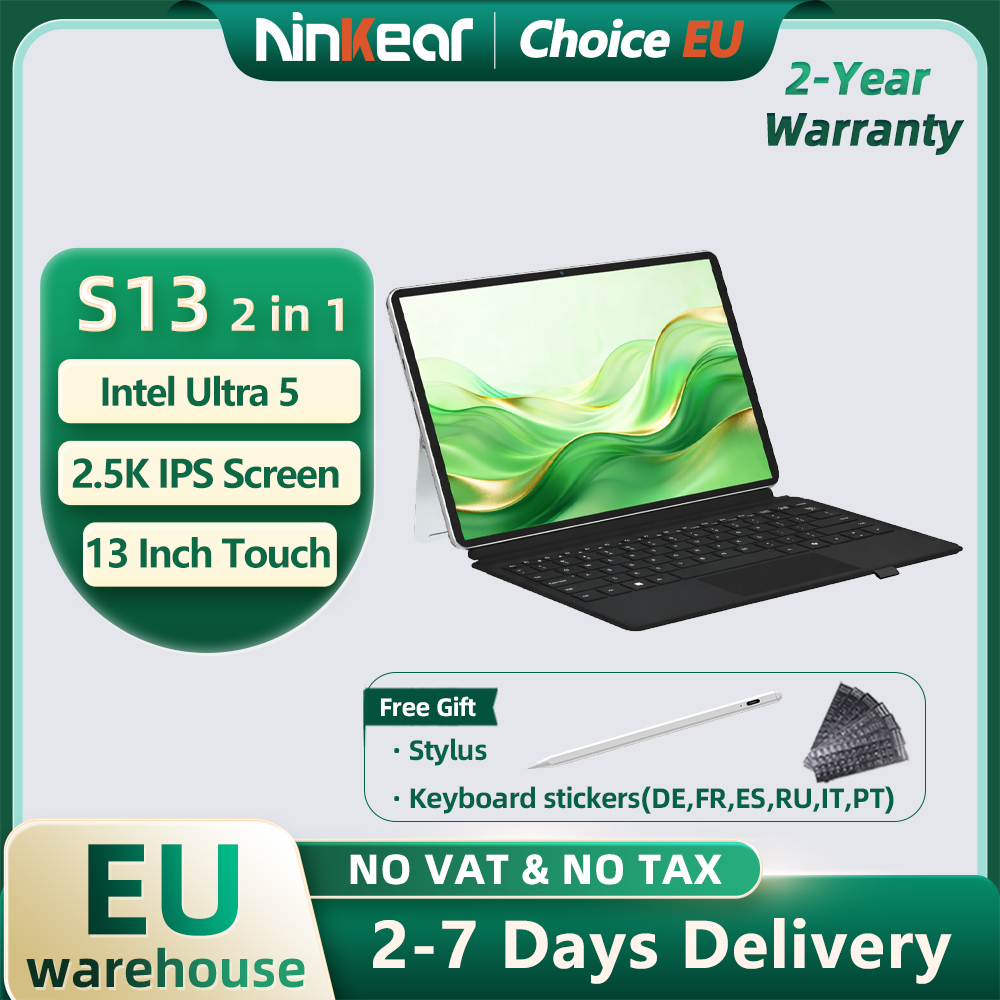 Tablet Ninkear 13 cali, ekran IPS 2.5K, mini laptop 2 w 1, Intel Ultra 5, 16 GB DDR5, 512 GB, ekran dotykowy, Windows 11, notebook z pakietem Office.