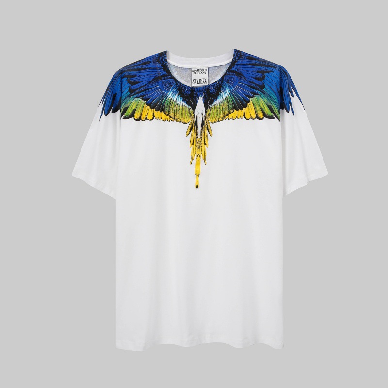 Marcelo Burlon 2026 Kurzärmelige Bunte Flügel-Feder-Paar-Kleidung für Damen und Herren - Trendiges Halbarm-Oberteil für Paare