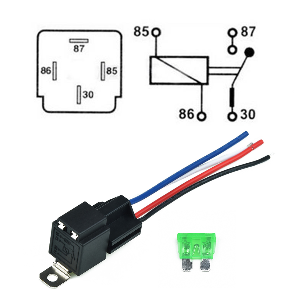 1 Juego de relé de coche de 4 pines 12V CC con Base de enchufe/cables/fusible 30A dispositivo de Control de automóvil con línea de alta calidad