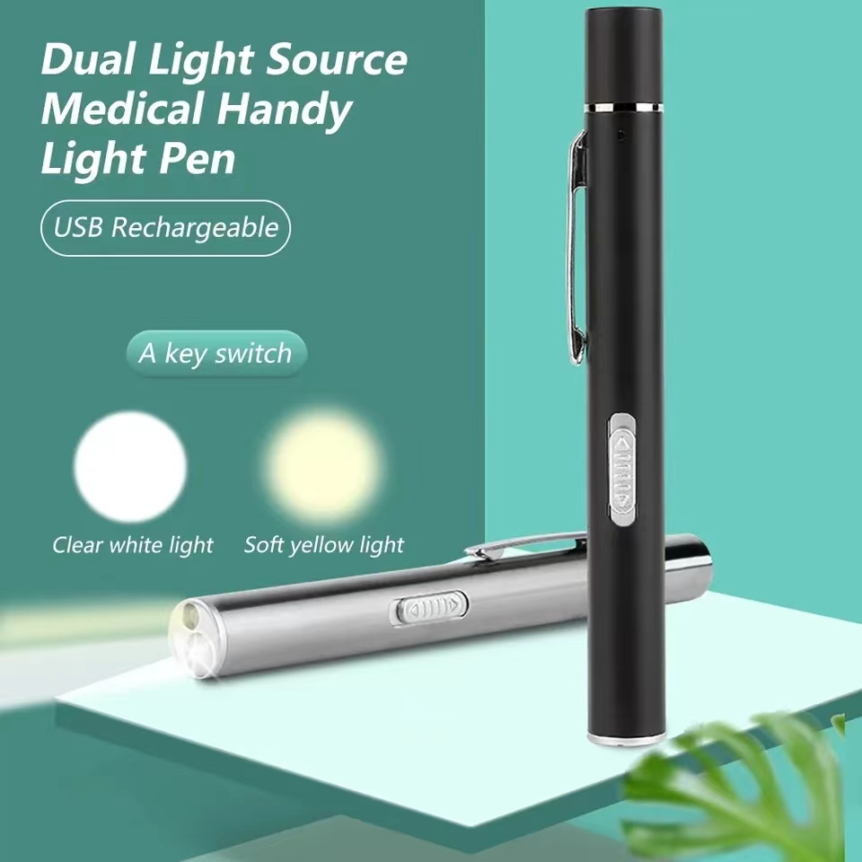 Mini linterna de enfermería con luz práctica médica recargable por USB, lámpara LED con Clip de acero inoxidable, linterna Led de bolsillo