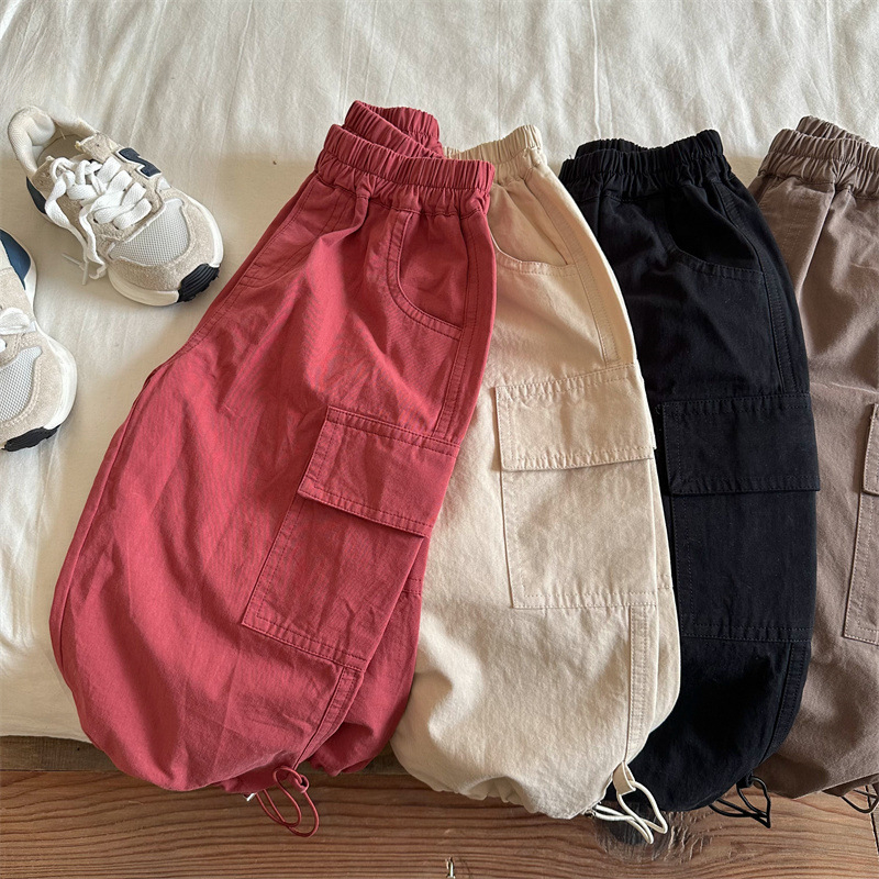 Kids Pants & Capris Autumn New Collection Solid Color Tight-fitting Cargo Pants for Boys and Girls Baby Wide-leg Pants