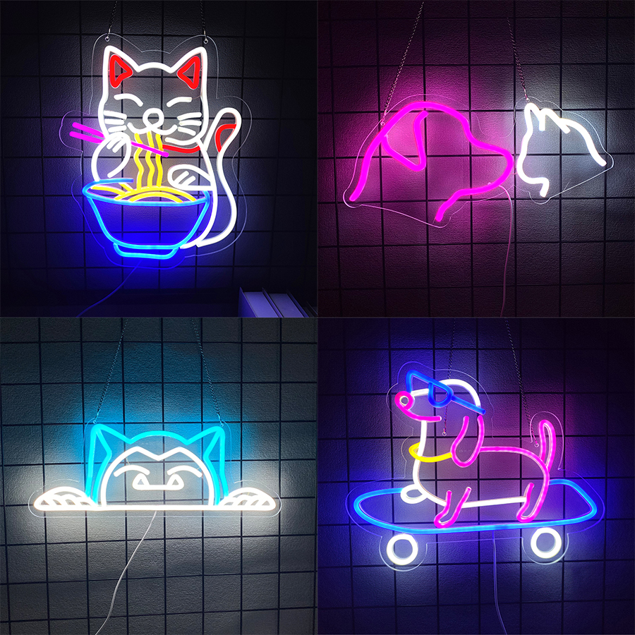猫と犬シリーズのネオンサイン、漫画の猫と犬のLEDウォールランプ、USB電源、寝室、レストラン、バーパーティーの装飾に使用されます。