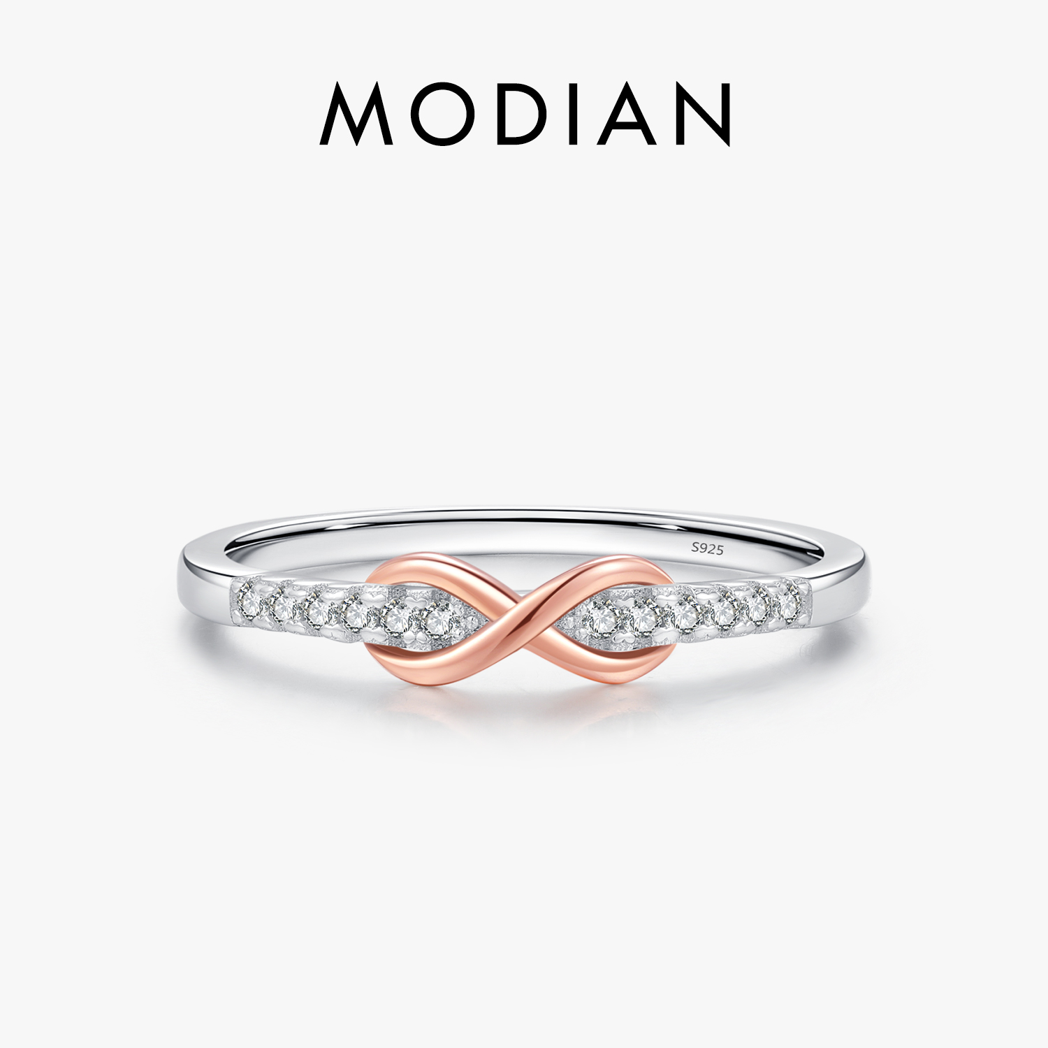 MODIAN Solid 925 Sterling Zilver Oneindige Liefde Eenvoudige Ring Romantische Rose Goud Kleur Trouwring Voor Vrouwen Fijne Sieraden Gift