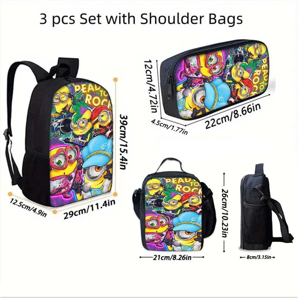 Leuke Potdemiel kinderschoolrugzak met lunchtassen, potloodtassen, schooltassen voor jongens meisjes M-MinionsS beste cadeau