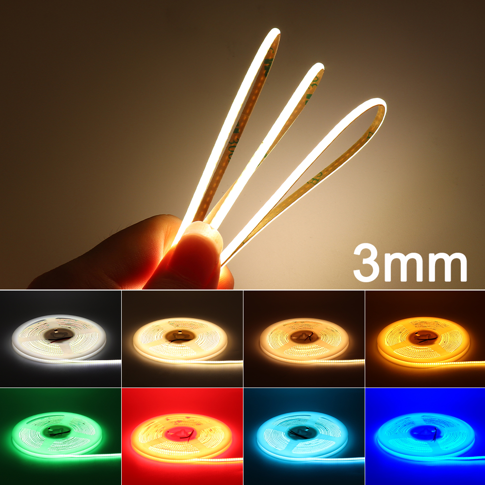 Xylois 3mm cob led luz de tira 12v 24v colorido 3mm tira ultra fina gelo azul verde vermelho amarelo fita de luz para decoração de carro em casa