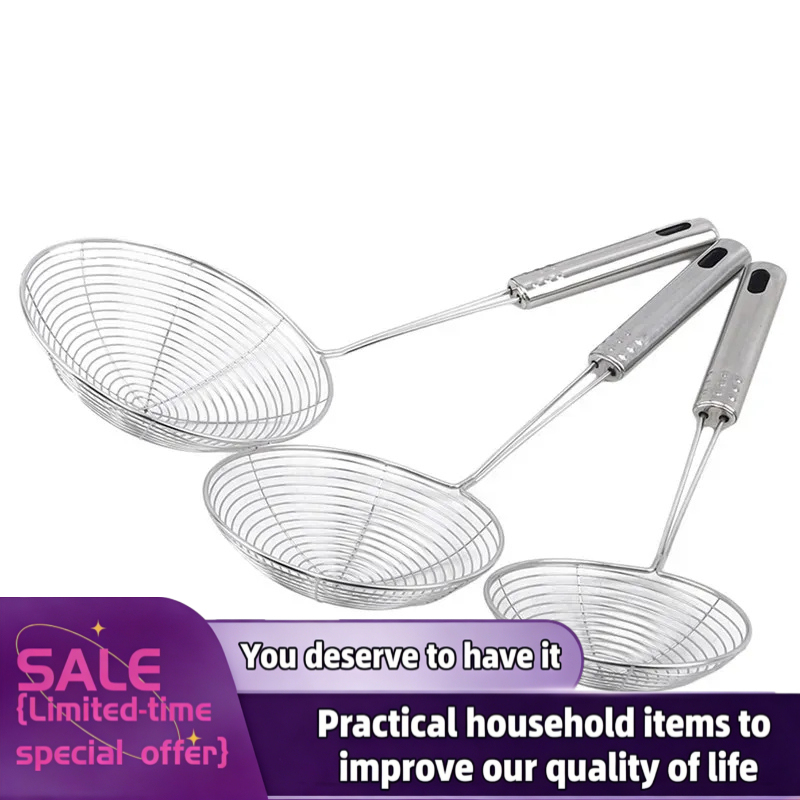Stainless Steel Oil Skimmer Oval Filter Mesh Food Strainer Kitchen Frying Colander Cookware Oval Food Skimmer Filter Mesh