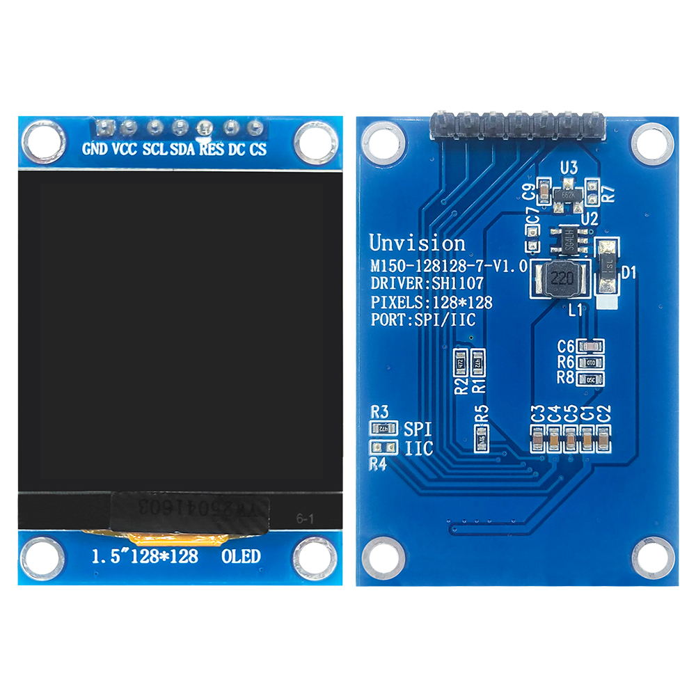 1.5 Inch OLED Display LCD Module SPI 7Pin COG 128*128 Dots SH1107 Drive White Low Power Consumption 3.3V-5V