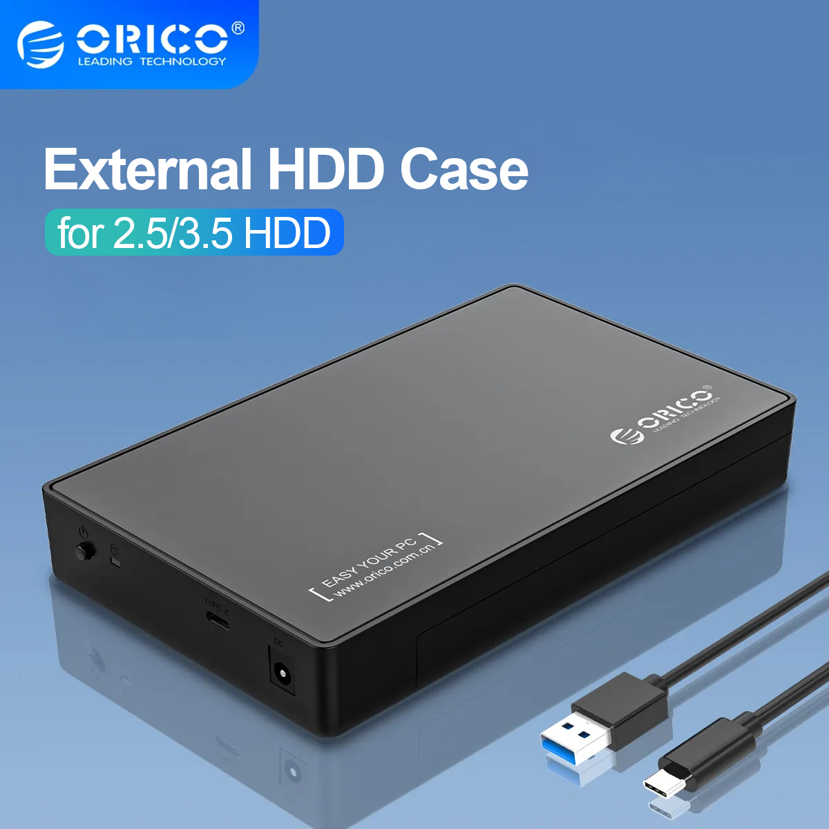 ORICO-Boîtier de disque dur externe, type C, SATA vers USB3.0, 3.5 pouces, SSD 2.5 pouces, 3.5 pouces, support UASP