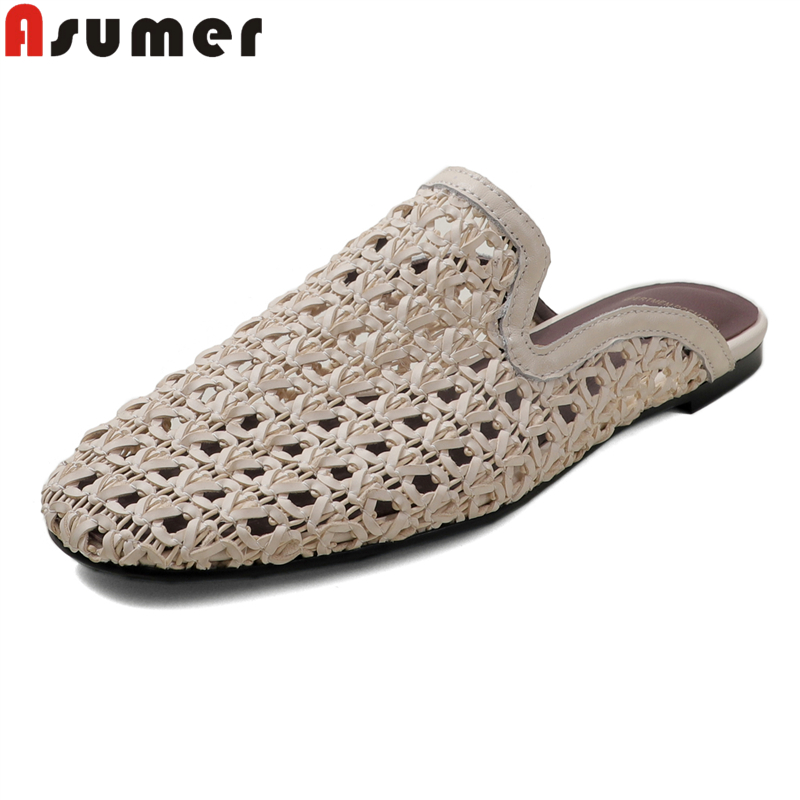 ASUMER Rozmiar 34-41 Tkane Damskie Klapki z Otwartym Palcem Letnie Modne Ręcznie Robione Jednokolorowe Buty Casual na Zewnątrz