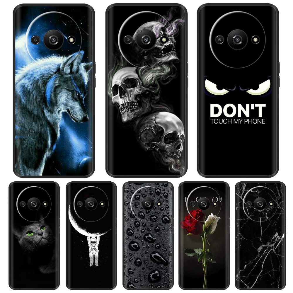 Pour Xiaomi Redmi A3 Coque arrière mignonne pour Coque Xiomi Redmi A3 Silicone souple TPU coques de téléphone noir protection pare-chocs Fundas