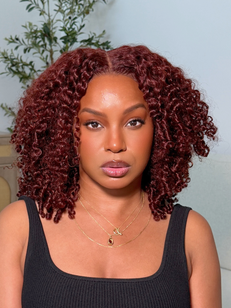 UNice 7x5 Bye-Bye Knots ™   Peruca sem Cola Marrom Avermelhado com Cachos Jerry e Cachos Afro Kinky, com Cordão Ajustável e Nós Descoloridos
