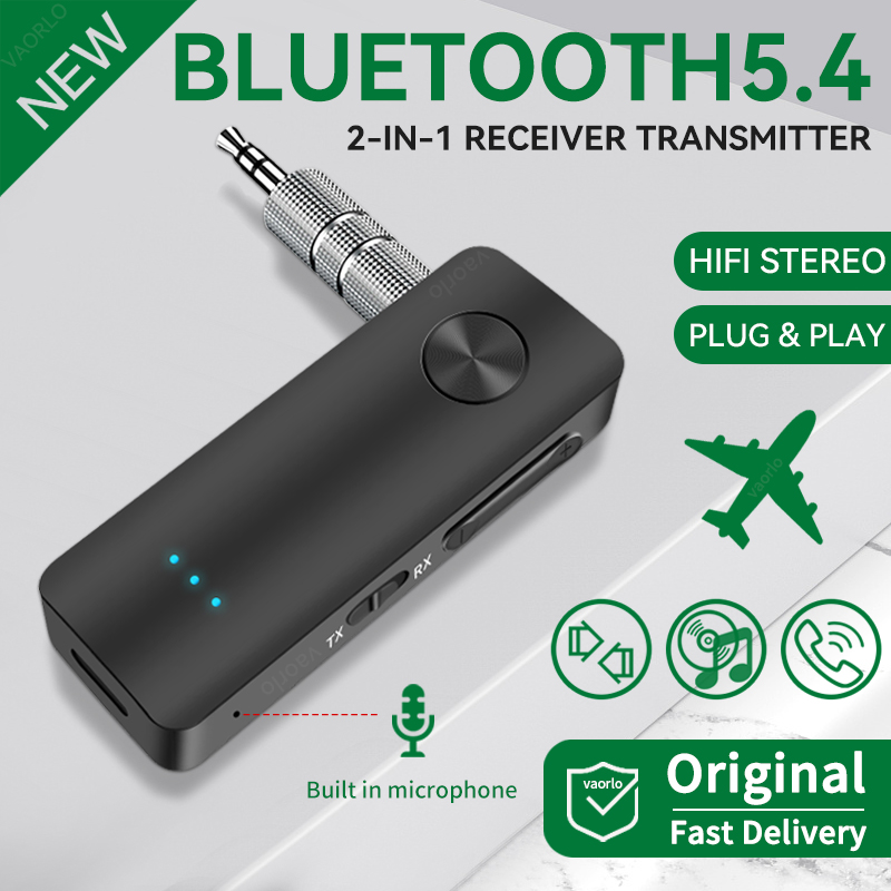 2-In-1 Wireless Audio Adapter Bluetooth 5.4 Receiver Transmitter 3.5mm AUX Lossless Sound MIC For Car Speaker TV PC Airplane