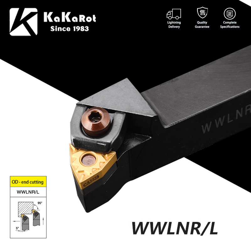 KaKarot WWLNR2020 WWLNR2525 WWLNR3232 Suporte de ferramenta de torneamento externo WNMG Inserções de carboneto WWLNR Barra de torno Conjunto de ferramentas de corte CNC