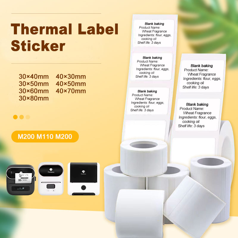 Etiqueta adhesiva térmica blanca, rollo autoadhesivo de 30/40mm de ancho, etiqueta de papel para precio de ropa, etiqueta de código de barras para impresora Phomemo M220 M110