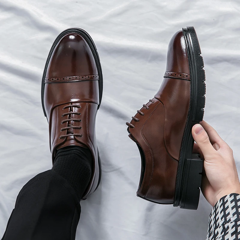 Zapatos de cuero Oxford con plataforma de lujo para hombre, zapatos formales de cuero, mocasines hechos a mano a la moda, zapatos informales para hombre, gran oferta